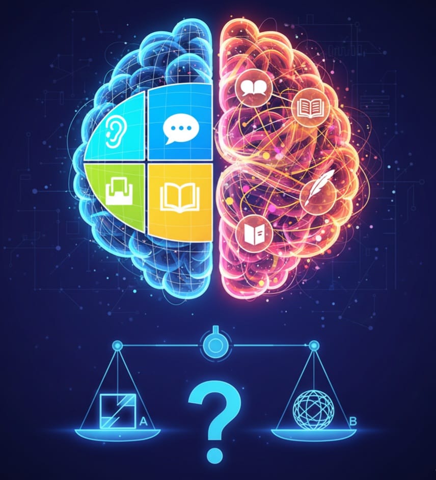 مفككة أم متشابكة؟ المعضلة الأزلية في تعليم العربية: الفصل بين المهارات أم الدمج بينها؟ ✍️🧩